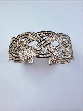 Celtic Braided Woven Knot Rope Sterling Silver VTG Flexible 25MM Cuff Bracelet